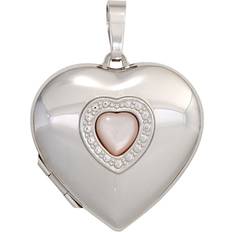 Beige Schmuck Opening Medallion Heart in Heart Pendant - Silver/Mother of Pearl