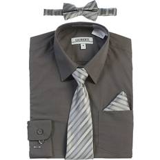 Gioberti Long Sleeve Dress Shirt Stripe Tie Bow Tie & Hanky - Dark Grey