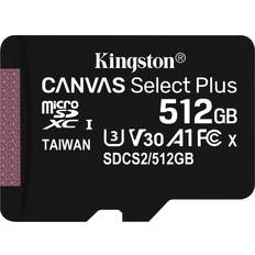 512 GB Memory Cards & USB Flash Drives Kingston Canvas Select Plus microSDXC Class 10 UHS-I U3 V30 A1 100/85MB/s 512GB