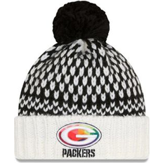 Beanies New Era Women's Black/White Green Bay Packers 2023 NFL Crucial Catch Cuffed Pom Knit Hat