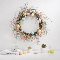 GlitzHome Easter Eggs Berries Wreath Multicolour Wall Decor 22x22"