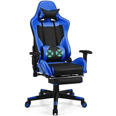 Leather Gaming Chairs Costway Reclining Massage Rolling Office/Gaming Chair with Footrest - Blue