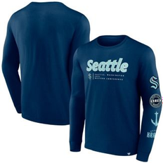 T-shirts Fanatics Men's Deep Sea Blue Seattle Kraken Strike the Goal Long Sleeve T-shirt Deep Sea Blue