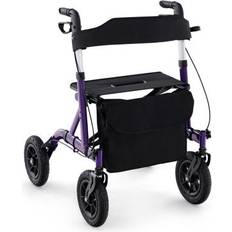 Costway Height Adjustable Rollator Walker Foldable Rolling Walker with Seat for Seniors-Purple