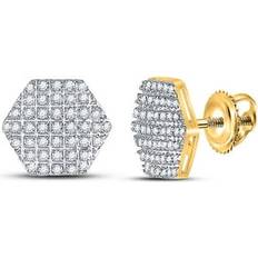 Gold - Men Earrings 10kt Yellow Gold Mens Round Diamond Hexagon Earrings 1/5 Cttw
