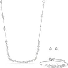 Swarovski Jewelry Sets Swarovski Mesmera Bracelet, Necklace, and Stud Earrings Set, Rhodium Finished with Clear Crystals, Part of the Mesmera Collection