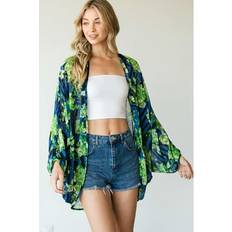 S - Women Capes & Ponchos Stripes And Floral Print Lightweight Kimono Navy