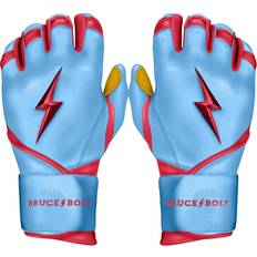 Baseball Men's Bruce Bolt Premium Pro Series Long Cuff Baseball Batting Gloves Blue/Red XLarge
