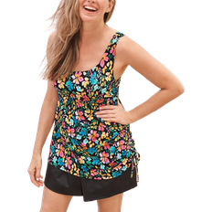 Women Swimsuits Woman Within Adjustable Side Tie Swim Romper Plus Size - Rainbow Floral