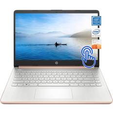 HP 14 Laptop, Intel Celeron N4020, 16GB RAM, 128GB Storage (64GB eMMC+64GB Card), 14-inch HD Touchscreen, Windows 11, Thin & Portable, 4K Graphics, One Year of Microsoft 365, Rose Gold
