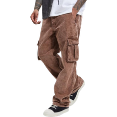 XL Pants boohooMAN Acid Wash Relaxed Fit Cargo Trousers - Chocolate
