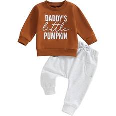 Centuryx Baby Halloween Outfit Cute Letter Print Long Sleeve Sweatshirt and Pants Set - Brown Hello Pumpkin