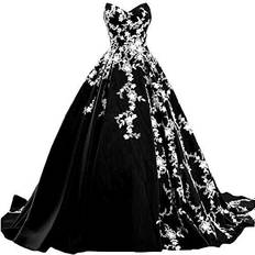 Satin Clothing Kivary Lace Long Ball Gown Prom Evening Dresses - Black