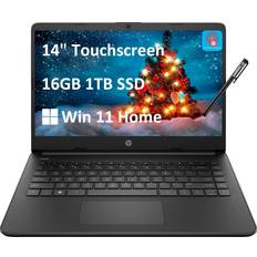 2.6 GHz Laptops HP 2024 Latest 14 Laptop (14" HD Touchscreen, AMD Ryzen 3 5300U, 16GB RAM, 1TB SSD, (Beats i5-11300H)) Student & Business, Long Battery Life, Webcam, Type-C, HDMI, IST Pen, Win 11 Home, Black
