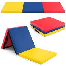 Costway Exercise Mats Costway 6 x 2 FT Tri-Fold Gym Mat with Handles and Removable Zippered Cover-Multicolor