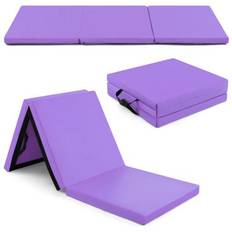 Costway Exercise Mats Costway 6 x 2 FT Tri-Fold Gym Mat with Handles and Removable Zippered Cover-Purple