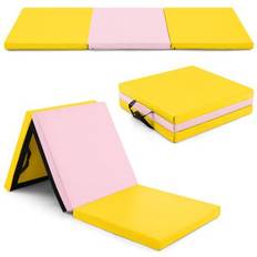 Costway Exercise Mats Costway 6 x 2 FT Tri-Fold Gym Mat with Handles and Removable Zippered Cover-Yellow