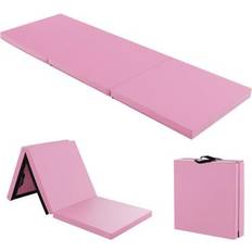 Costway Exercise Mats Costway 6 x 2 FT Tri-Fold Gym Mat with Handles and Removable Zippered Cover-Pink