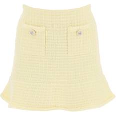 Women - Yellow Skirts Self Portrait "Knitted Mini Skirt With Jewel Buttons