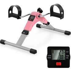 Costway Exercise Bikes Costway Under Desk Exercise Bike Pedal Exerciser with LCD Display for Legs and Arms Workout-Pink
