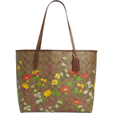 Coach City Tote In Signature With Floral Print - Gold/Khaki Multi