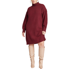 Knee Length Dresses - Women Eloquii Lace Detail Sweater Mini Dress - Bordeaux
