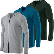 Real Essentials Mens Dry Fit Long Sleeve Full Zip Hoodie 3-pack - Green/Grey/Blue