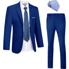 Blue - Men Suits Men Suit Jacket & Pants Tie Slim Fit Solid Dress Suits Casual Blazer Tuxedo for Wedding Prom Royal Blue