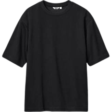 Black - Women T-shirts & Tank Tops Uniqlo AIRism Cotton Oversized Crew Neck Half-Sleeve T-Shirt - Black