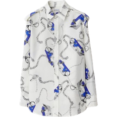 Burberry Women Shirts Burberry Knight Hardware Silk Shirt - Blue/White