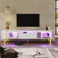 Retractable Drawer TV Benches Bestier Led White 70x19.1"