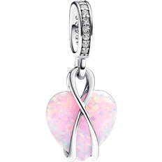 Opal Jewelry Pandora Mom Opalescent Heart Dangle Charm - Silver/Opal/Transparent