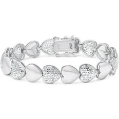 Macy's Women Bracelets Macy's Dolce Giavonna Silver Plated Diamond Accent Heart Bracelet-7.25