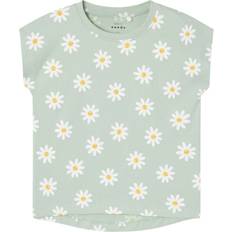 Blomstrete Overdeler Name It Vigga T-shirt - Silt Green Daisy Flowers