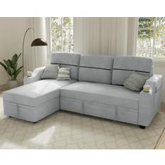 Pull out sofa bed Ucloveria Sleeper Sofa Bed with Storage Chaise Pull Out Couch Grey Sofa 82" 4 Seater