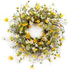 Decorative Items Melrose Yellow and White Daisy Twig Spring Floral Wreath 24"