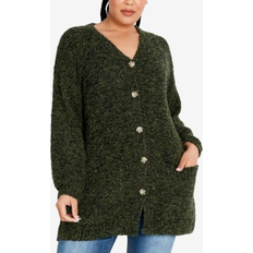 Avenue XXL Cardigans Avenue Plus Amber Boucle Cardigan Sweater Green Combo