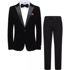 Black - Men Suits Braveman Men's Birdseye Lapel Slim Fit Tuxedo - Black