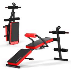 Weight Plates Exercise Benches & Racks Goplus Multi-Functional Foldable Weight Bench Adjustable Sit-up Board with Monitor