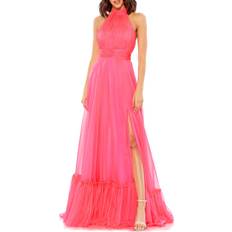 Mac Duggal Dresses Mac Duggal High Neck Tiered Chiffon Halter Gown - Hot Pink