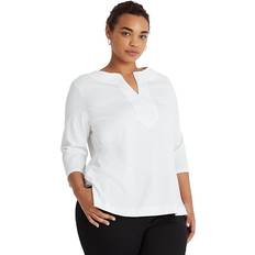 Lauren Ralph Lauren Women's Plus Split-Neck Three-Quarter Sleeve Cotton Tunic White