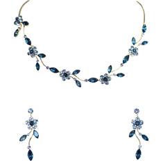 Blue Jewelry Sets Faship Gorgeous Navy Blue Rhinestone Crystal Floral Necklace Earrings Set