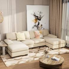 Living room sofas Furniwell Living Room U-Shaped White Sofa 110.2" 4 Seater