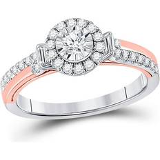 GND Two-tone Halo Bridal Wedding Engagement Ring - White Gold/Rose Gold/Diamonds