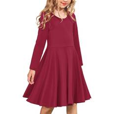 Arshiner Kid's Long Sleeve Stretchy Dress - Wine Red