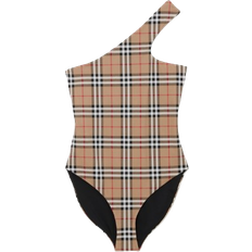 Checkered Clothing Burberry Check Stretch Nylon Asymmetric Swimsuit - Archive Beige