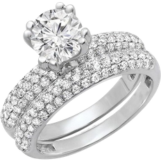 Dazzling Rock Bridal Engagement Ring Set - White Gold/Diamonds