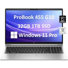 Hp probook i7 HP ProBook 455 G10 Business Laptop (15.6" FHD Display, AMD Ryzen 5 7530U, 32GB RAM, 1TB SSD, (Beats i7-1255U)) Backlit, Fingerprint, Webcam, Ethernet, Wolf Pro Security, Win 11 Pro, Silver, 2024