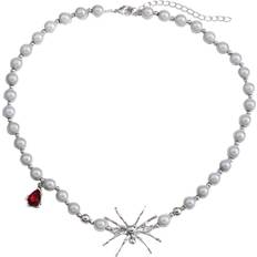 Toto Cold European Wind and Reflective Necklace - Silver/Pearls/Ruby