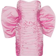 Pink - Women Clothing ROTATE Birger Christensen Sheer Satin Bow Dress - Cameo Pink